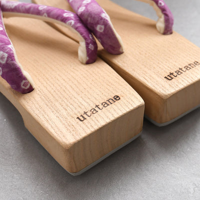 【高級桐下駄 utatane 角型右近 白木】単品 Lサイズ レディース 有松絞り鼻緒  国産 日本製 （5302610500）