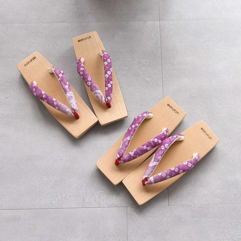 【高級桐下駄 utatane 角型右近 白木】単品 Lサイズ レディース 有松絞り鼻緒  国産 日本製 （5302610500）