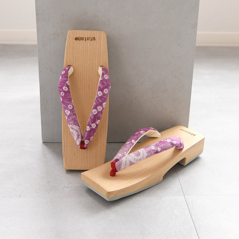 【高級桐下駄 utatane 角型右近 白木】単品 Lサイズ レディース 有松絞り鼻緒  国産 日本製 （5302610500）