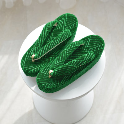 【ニコアンティーク 草履 単品 シャモン・フォレスト 】 緑 モケット生地 成人式振袖や卒業式袴にも （5329612100）