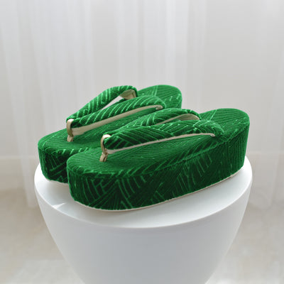 【ニコアンティーク 草履 単品 シャモン・フォレスト 】 緑 モケット生地 成人式振袖や卒業式袴にも （5329612100）