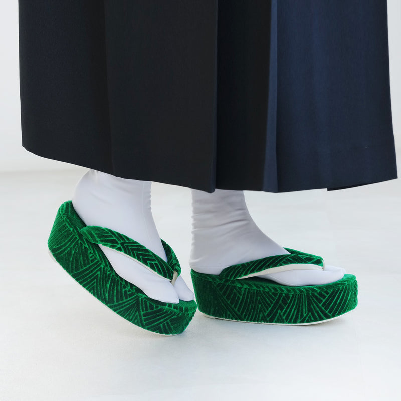 【ニコアンティーク 草履 単品 シャモン・フォレスト 】 緑 モケット生地 成人式振袖や卒業式袴にも （5329612100）