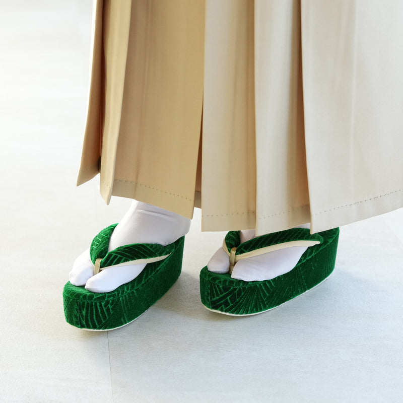 【ニコアンティーク 草履 単品 シャモン・フォレスト 】 緑 モケット生地 成人式振袖や卒業式袴にも （5329612100）