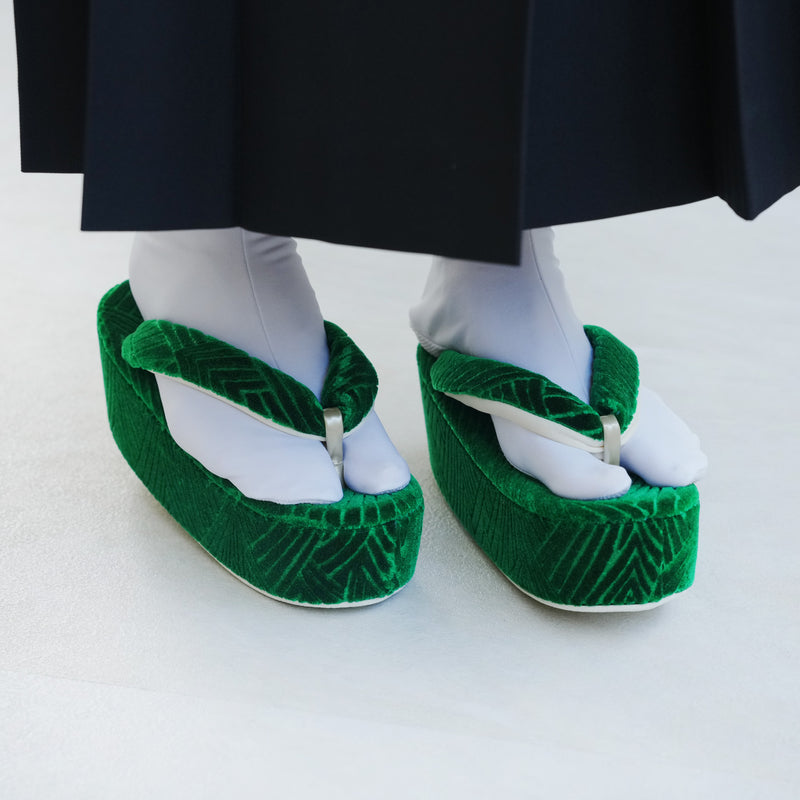 【ニコアンティーク 草履 単品 シャモン・フォレスト 】 緑 モケット生地 成人式振袖や卒業式袴にも （5329612100）