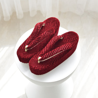 【ニコアンティーク 草履 単品 シャモン・フレイム 】 赤 モケット生地 成人式振袖や卒業式袴にも （5329612200）