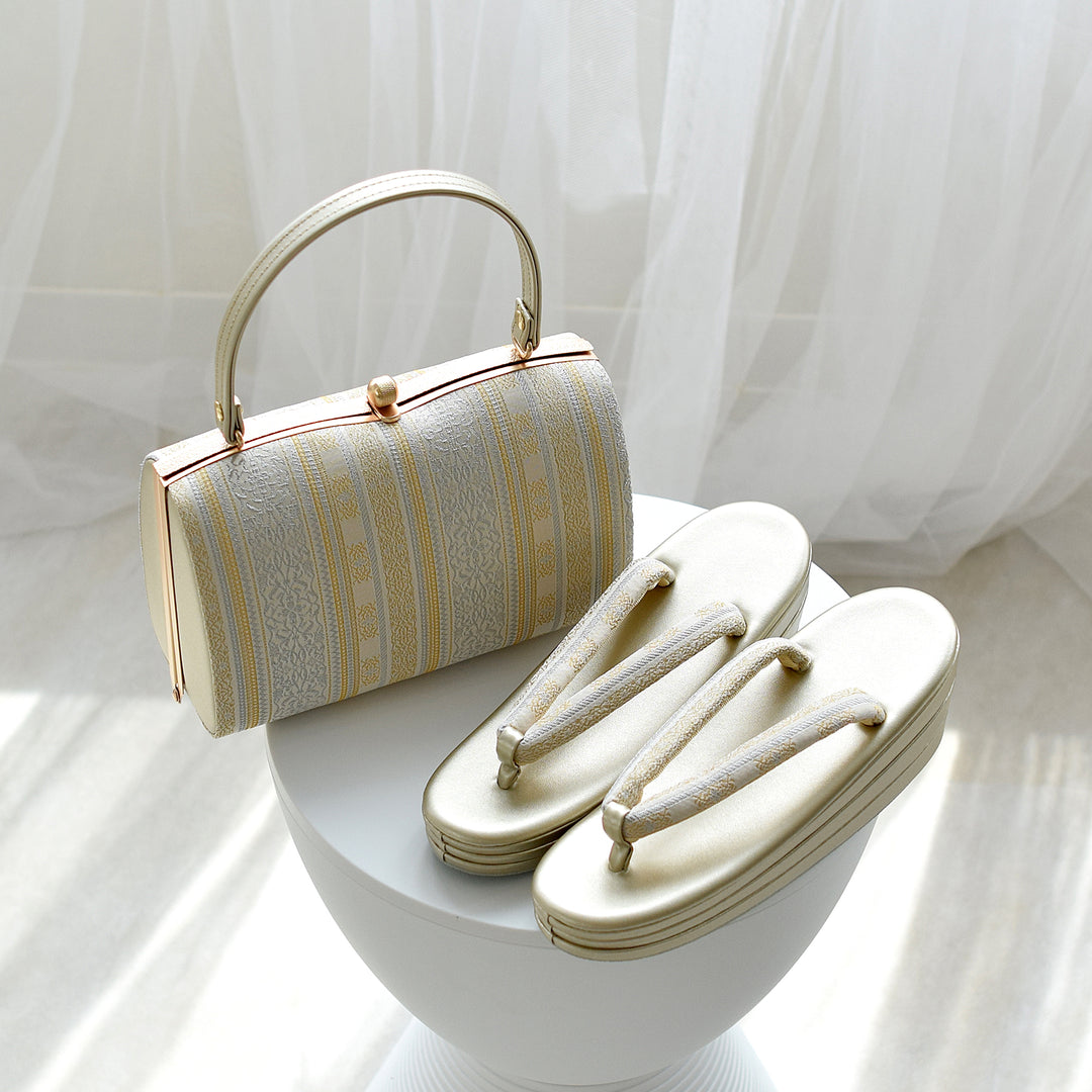 ベージュ 草履とバックセット ふくれ織 草履 バッグ セット ベージュ