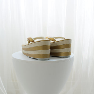 草履 バッグ セット 正絹 帯地 菊 ブラウン ベージュ ゴールド フリーサイズ(23.5-25cm) 日本製 （5338608001）