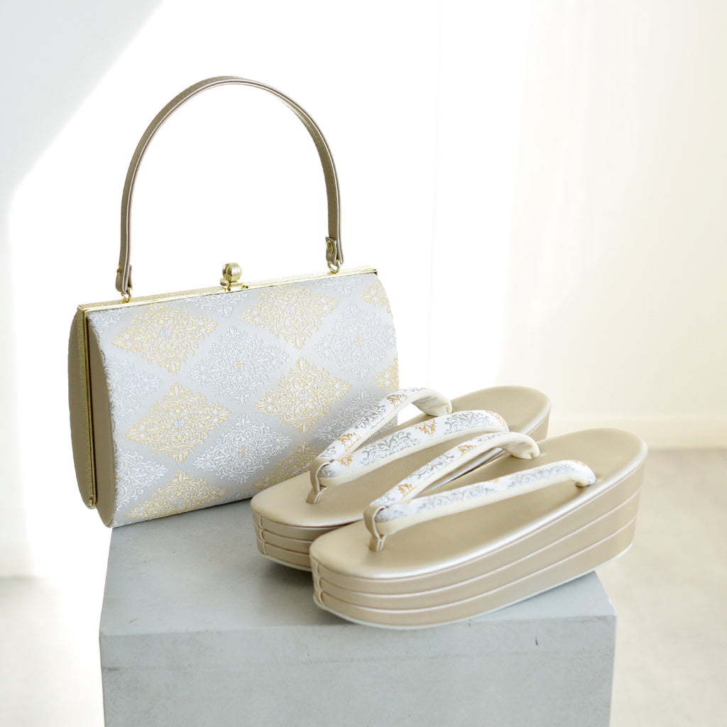 草履バッグ セット 瑞祥菱・白金 西陣帯地 3枚芯 フォーマル用 成人式
