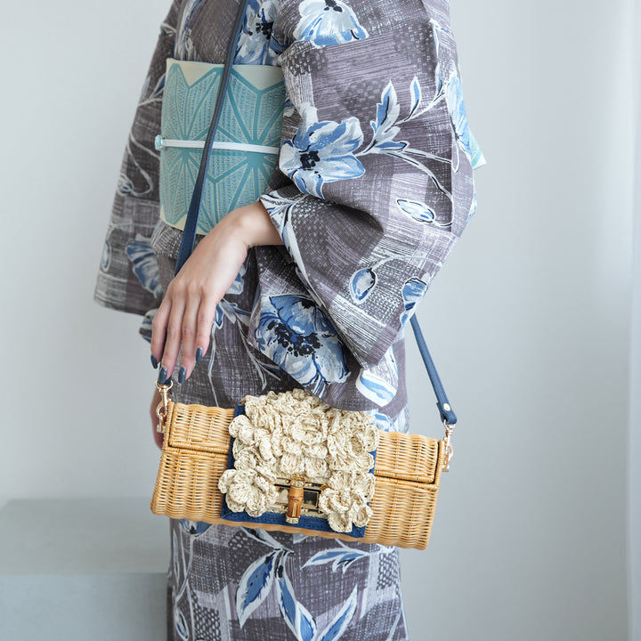 utatane 籐カゴバッグ】単品 バンブー かぎ針編みフラワー
