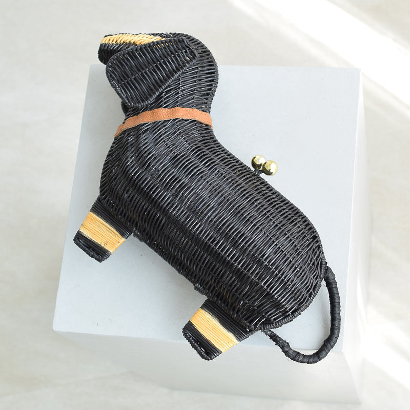 【utatane 籐カゴバッグ】単品 ダックスフンド かごバッグ クラッチバッグ ラタンウィッカー 籐編み ハンドメイド 天然素材 ボヘミアン（5371605600）