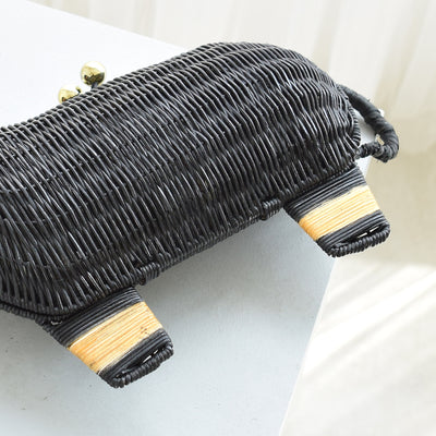 【utatane 籐カゴバッグ】単品 ダックスフンド かごバッグ クラッチバッグ ラタンウィッカー 籐編み ハンドメイド 天然素材 ボヘミアン（5371605600）