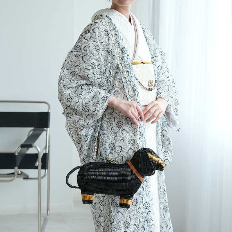 【utatane 籐カゴバッグ】単品 ダックスフンド かごバッグ クラッチバッグ ラタンウィッカー 籐編み ハンドメイド 天然素材 ボヘミアン（5371605600）