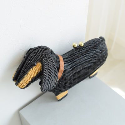 【utatane 籐カゴバッグ】単品 ダックスフンド かごバッグ クラッチバッグ ラタンウィッカー 籐編み ハンドメイド 天然素材 ボヘミアン（5371605600）