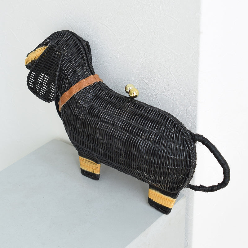【utatane 籐カゴバッグ】単品 ダックスフンド かごバッグ クラッチバッグ ラタンウィッカー 籐編み ハンドメイド 天然素材 ボヘミアン（5371605600）