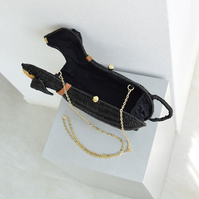 【utatane 籐カゴバッグ】単品 ダックスフンド かごバッグ クラッチバッグ ラタンウィッカー 籐編み ハンドメイド 天然素材 ボヘミアン（5371605600）