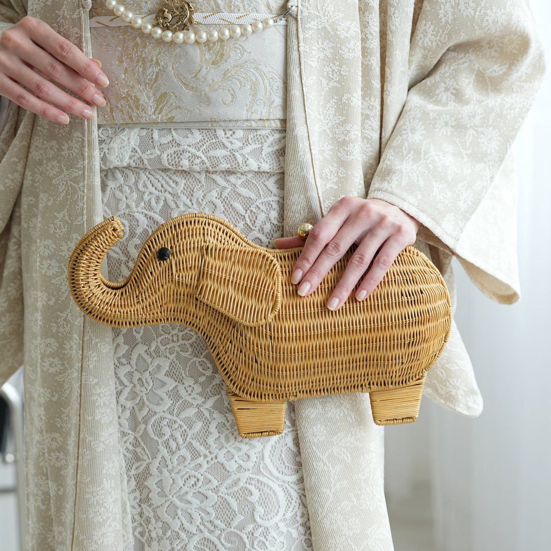 utatane 籐カゴバッグ】単品 エレファント 象 かごバッグ クラッチ