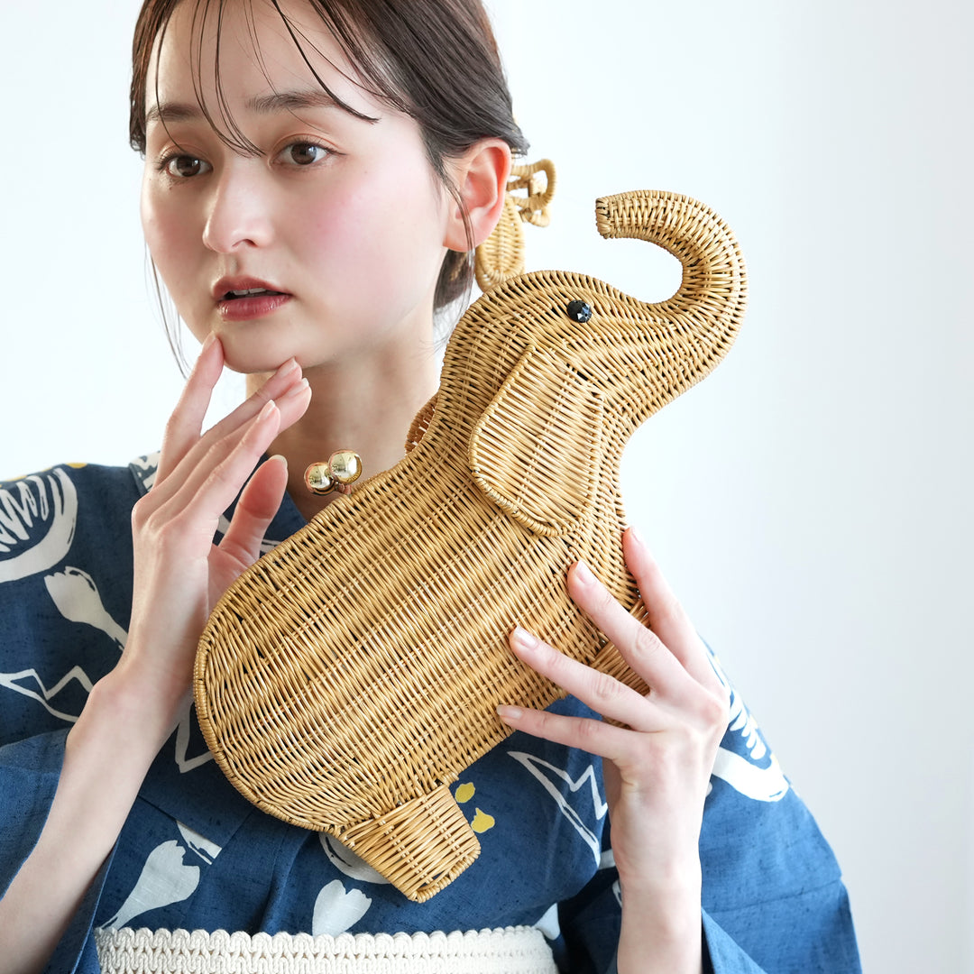 utatane 籐カゴバッグ】単品 エレファント 象 かごバッグ クラッチ