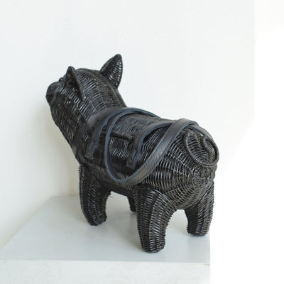 【utatane 籐カゴバッグ】単品 黒ぶた 牛革ハンドルバッグ かごバッグ  ラタンウィッカー 籐編み ハンドメイド 天然素材 ボヘミアン（5371605800）