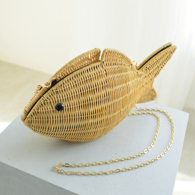 【utatane 籐カゴバッグ】単品 熱帯魚 クラッチバッグ ショルダー かごバッグ  ラタンウィッカー 籐編み ハンドメイド 天然素材 ボヘミアン（5371605900）