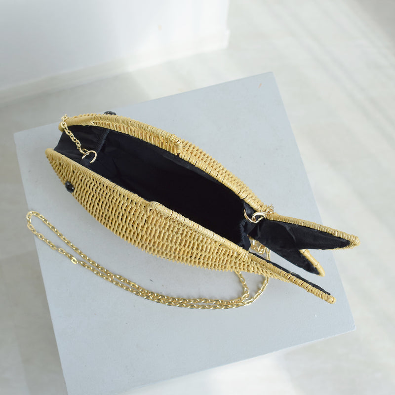 【utatane 籐カゴバッグ】単品 熱帯魚 クラッチバッグ ショルダー かごバッグ  ラタンウィッカー 籐編み ハンドメイド 天然素材 ボヘミアン（5371605900）