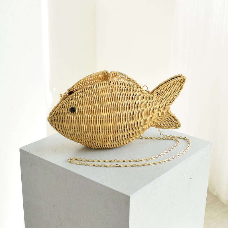 【utatane 籐カゴバッグ】単品 熱帯魚 クラッチバッグ ショルダー かごバッグ  ラタンウィッカー 籐編み ハンドメイド 天然素材 ボヘミアン（5371605900）