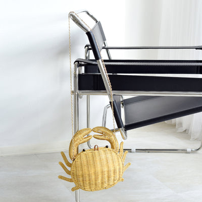 【utatane 籐カゴバッグ】単品 蟹 クラッチバッグ ショルダー かごバッグ  ラタンウィッカー 籐編み ハンドメイド 天然素材 ボヘミアン（5371606000）