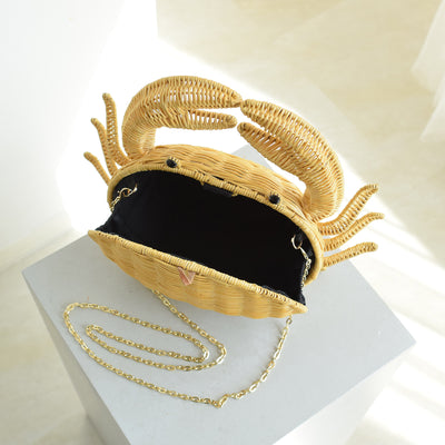 【utatane 籐カゴバッグ】単品 蟹 クラッチバッグ ショルダー かごバッグ  ラタンウィッカー 籐編み ハンドメイド 天然素材 ボヘミアン（5371606000）