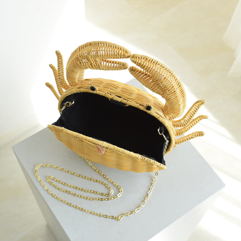 【utatane 籐カゴバッグ】単品 蟹 クラッチバッグ ショルダー かごバッグ  ラタンウィッカー 籐編み ハンドメイド 天然素材 ボヘミアン（5371606000）