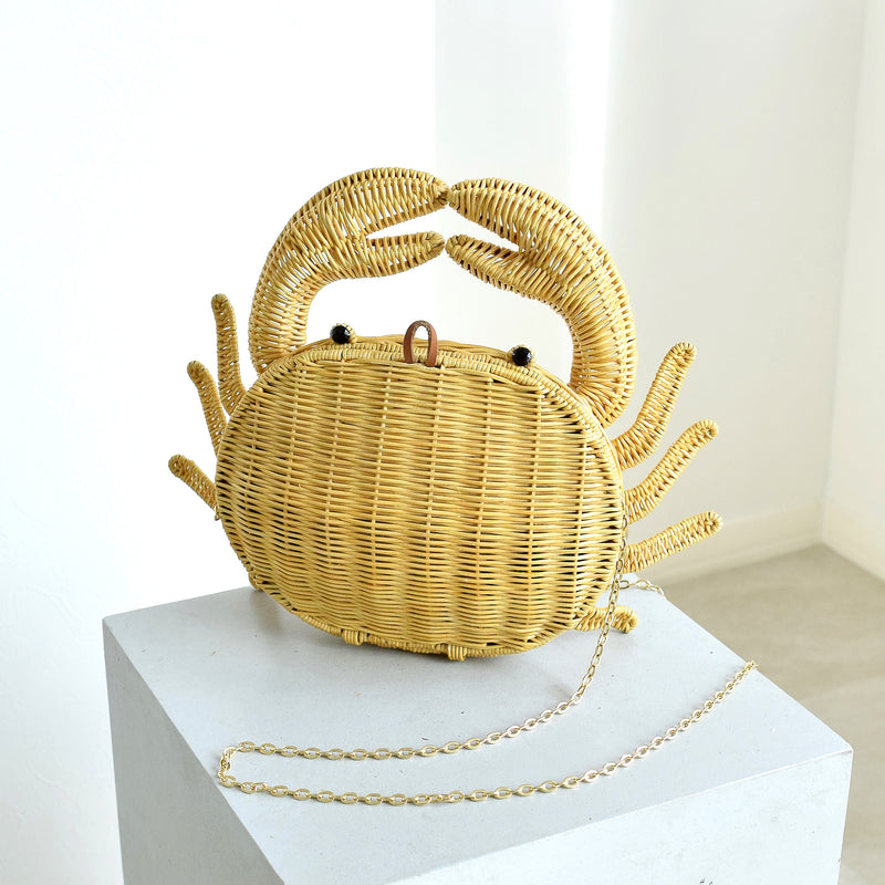 【utatane 籐カゴバッグ】単品 蟹 クラッチバッグ ショルダー かごバッグ  ラタンウィッカー 籐編み ハンドメイド 天然素材 ボヘミアン（5371606000）