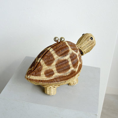 【utatane 籐カゴバッグ】単品 亀 クラッチバッグ ショルダー かごバッグ  ラタンウィッカー 籐編み ハンドメイド 天然素材 ボヘミアン（5371606100）