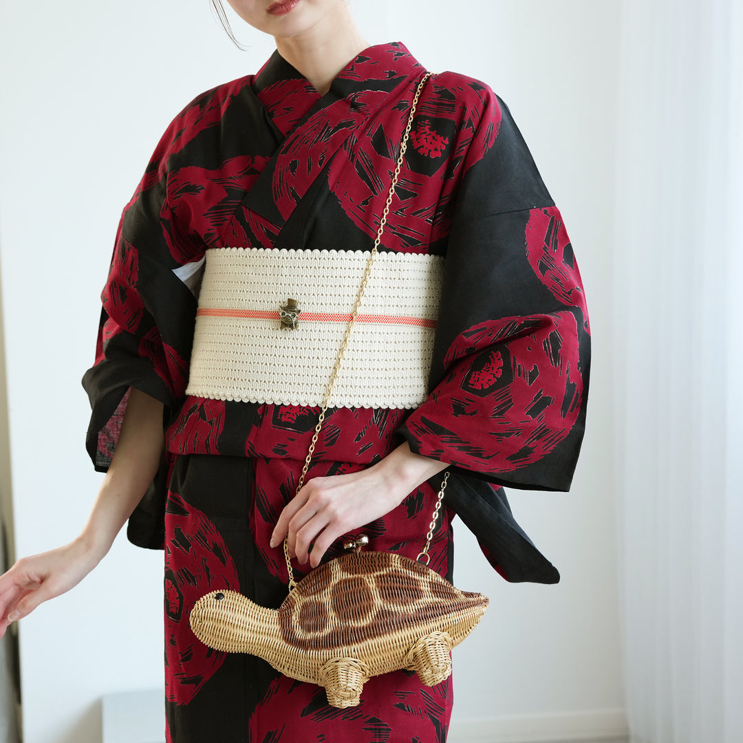 utatane 籐カゴバッグ】単品 亀 クラッチバッグ ショルダー かごバッグ