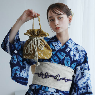 巾着バッグ utatane 2wayリボン レース ショルダー からし色 袴（はかま）/浴衣用バッグ（5374604300）