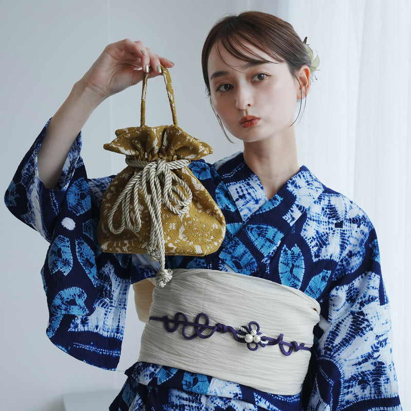 巾着バッグ utatane 2wayリボン レース ショルダー からし色 袴（はかま）/浴衣用バッグ（5374604300）