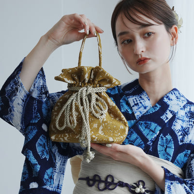 巾着バッグ utatane 2wayリボン レース ショルダー からし色 袴（はかま）/浴衣用バッグ（5374604300）