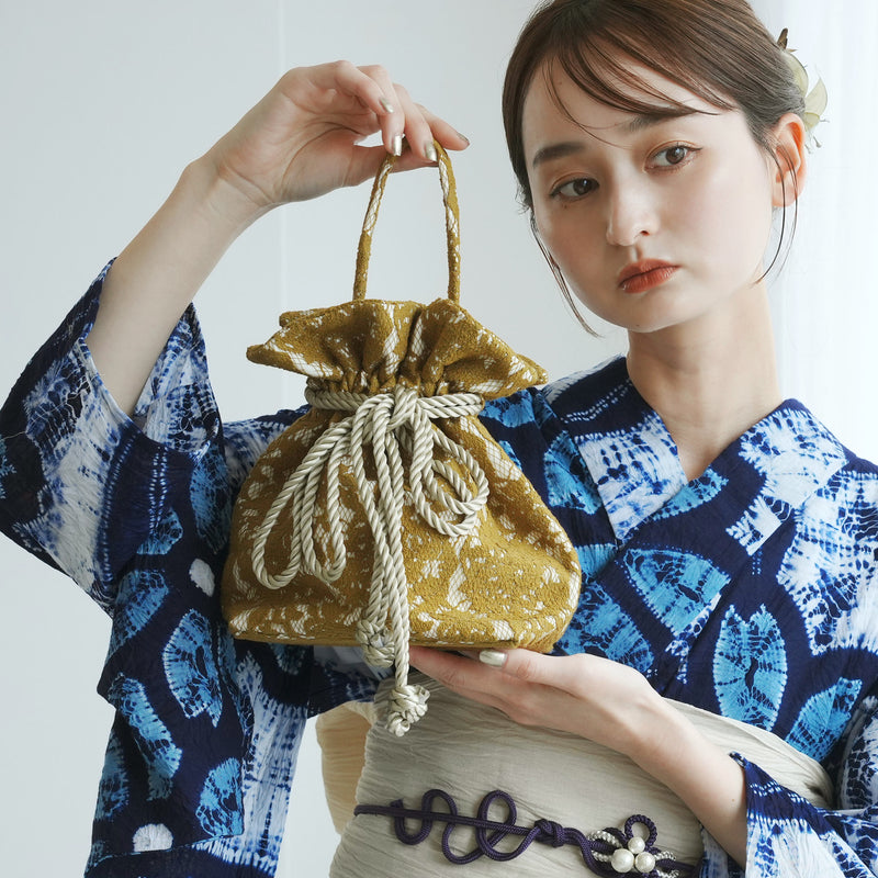 巾着バッグ utatane 2wayリボン レース ショルダー からし色 袴（はかま）/浴衣用バッグ（5374604300）