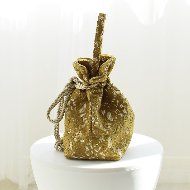 【透明&不透明タイプ 】チンターマニストーン 台座・巾着袋付きNO.321 巾着バッグ utatane 2wayリボン レース ショルダー からし色 袴