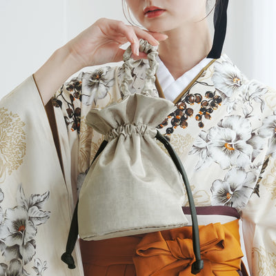 【巾着バッグ utatane レザー調コード】 箔調 袴（はかま）/浴衣用バッグ（5374605700）