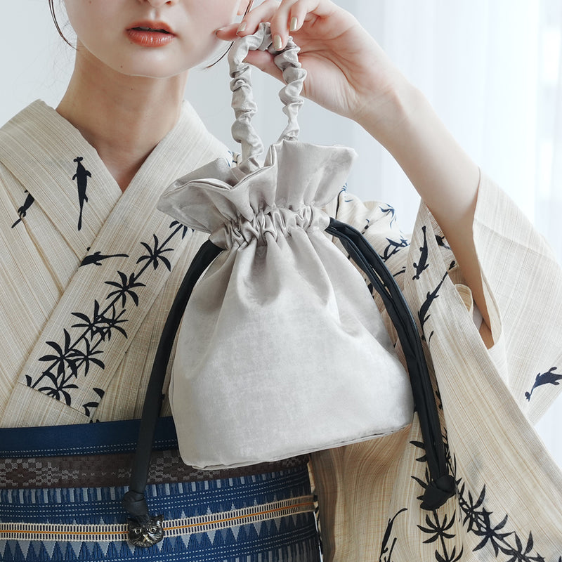 【巾着バッグ utatane レザー調コード】 箔調 袴（はかま）/浴衣用バッグ（5374605700）