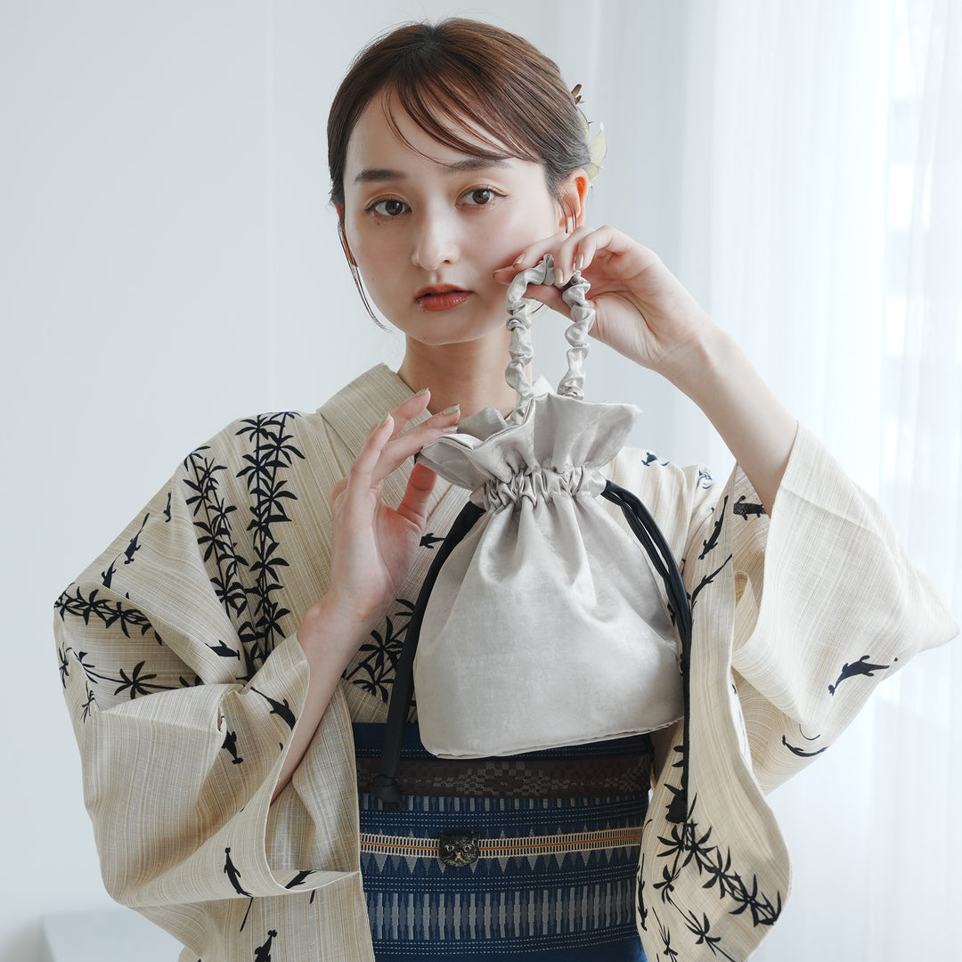 巾着バッグ utatane レザー調コード】 箔調 袴（はかま）/浴衣用バッグ