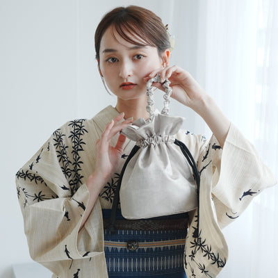 【巾着バッグ utatane レザー調コード】 箔調 袴（はかま）/浴衣用バッグ（5374605700）