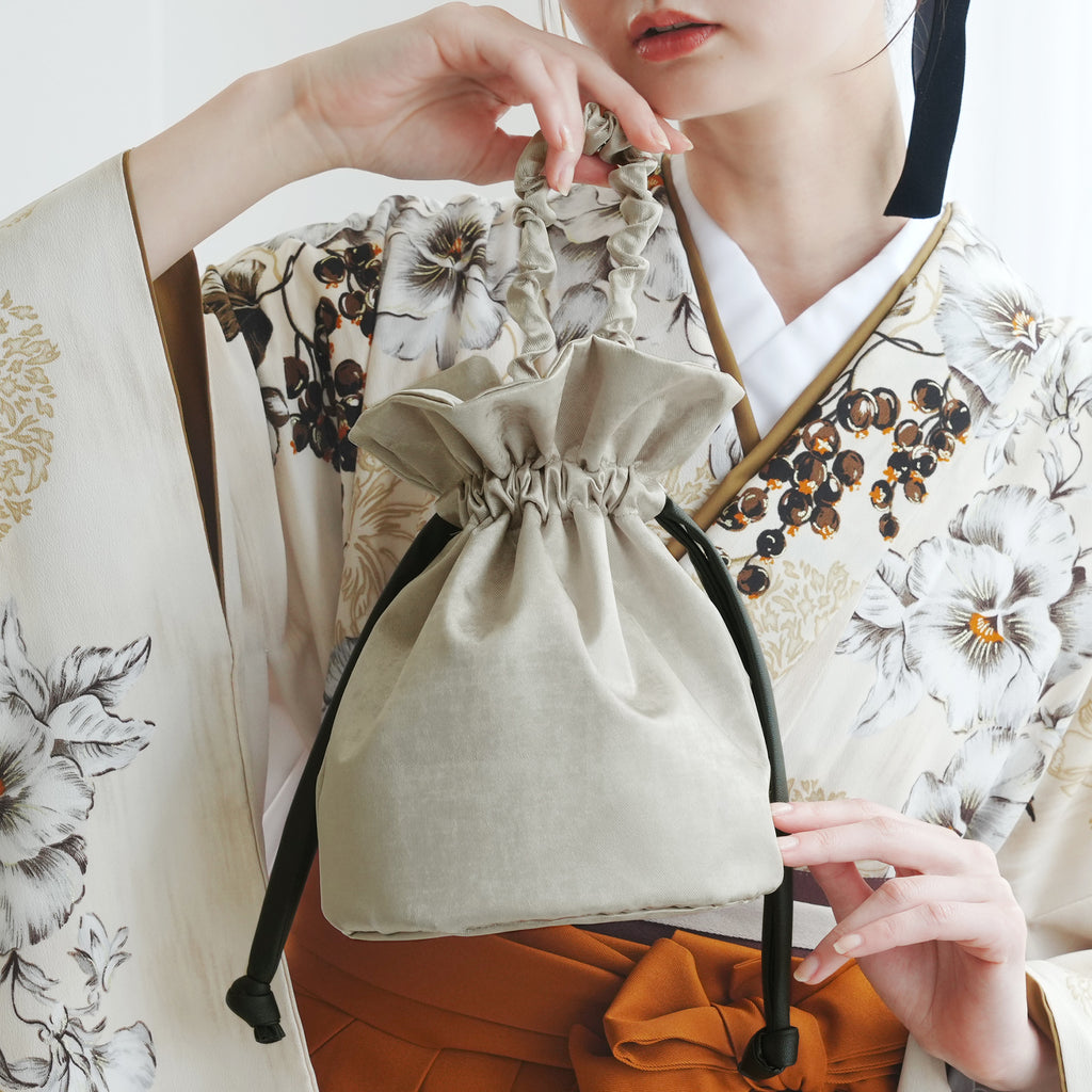 巾着バッグ utatane レザー調コード】 箔調 袴（はかま）/浴衣用バッグ