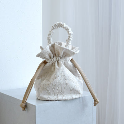 【巾着バッグ utatane ギャザーハンドル レザー調コード アイボリー】ミニバッグ 普段使いや袴（はかま）、浴衣にも合わせやすいバッグ（5374606400）