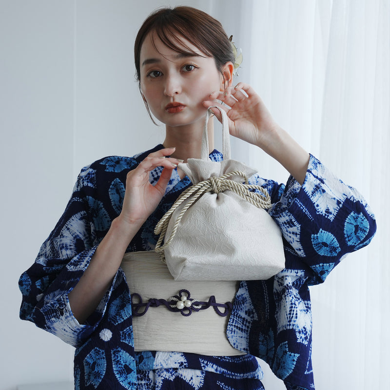 【巾着バッグ utatane 2wayリボン】レース アイボリー 普段使いや袴（はかま）、浴衣にも合わせやすいバッグ（5374606600）