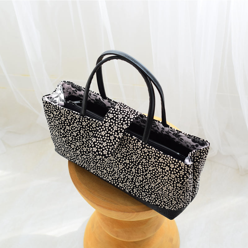 【和装バッグ 印伝風小紋柄】トートバッグ 横型 かばん ポケット 和装小物 お稽古やお出かけに（5376600301）【取り寄せ品】
