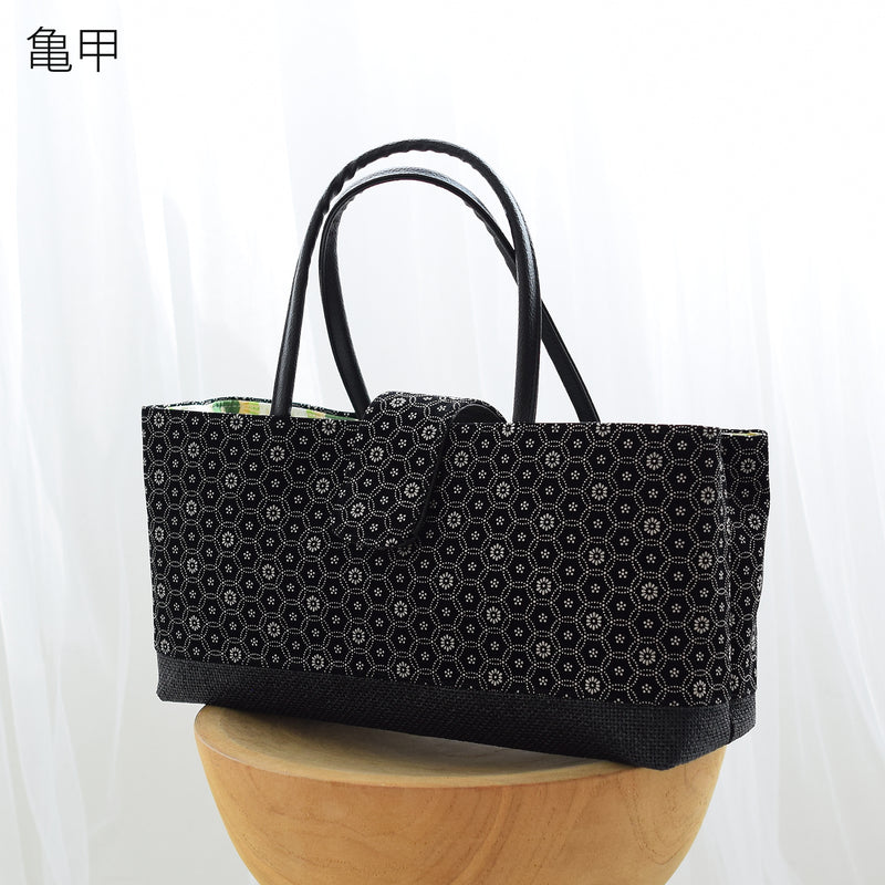 【和装バッグ 印伝風小紋柄】トートバッグ 横型 かばん ポケット 和装小物 お稽古やお出かけに（5376600301）【取り寄せ品】