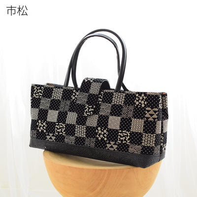 【和装バッグ 印伝風小紋柄】トートバッグ 横型 かばん ポケット 和装小物 お稽古やお出かけに（5376600301）【取り寄せ品】