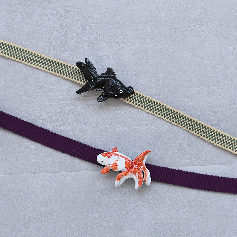 【ニコアンティーク 帯締め＋帯留め 2点セット】金魚 出目金 真田紐 四分紐 飾り紐 国産 着付け小物（5389624601）