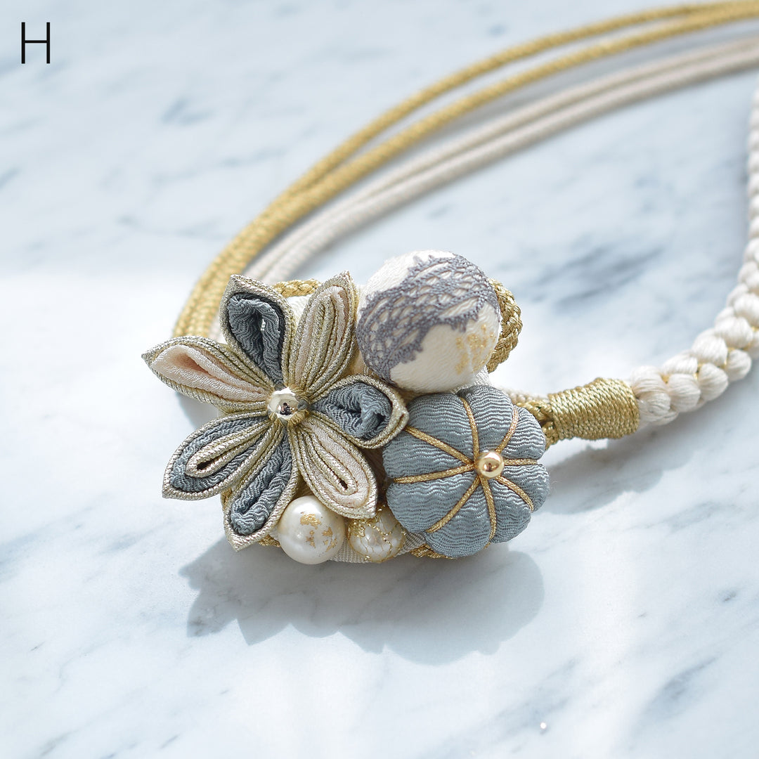 YAMATO シルバー 帯どめ＆pinブローチ≪美品≫ 帯締め くすみカラー花 つまみ細工】パール 振袖 帯飾り 着付け