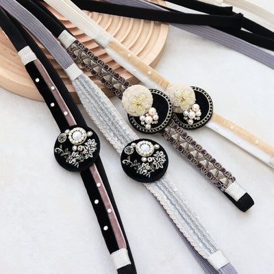 帯締め パール レース 刺繍 ラインストーン 黒 ラベンダー ベージュ ニュアンスカラー 日本製 （5400625401）