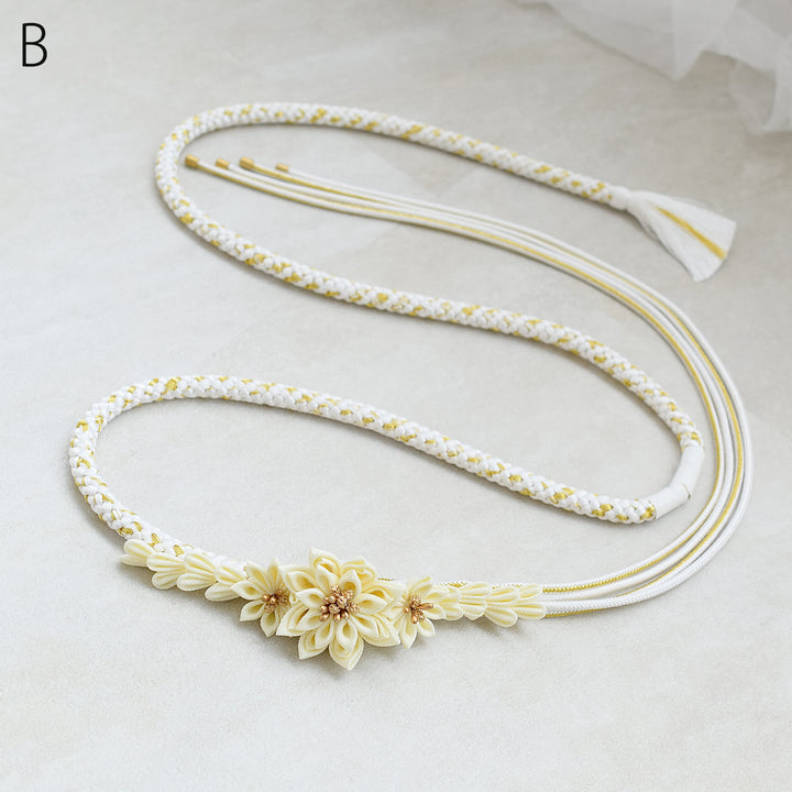 新品 【成人式・結婚式】帯締め 花(くすみブルー ゴールド ホワイト グレー) SOUBIEN 帯締め 振袖 成人式 パールビーズ フォーマル 赤 白